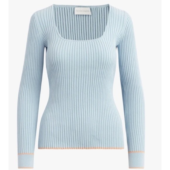 Favorite Daughter Baby Blue Long Sleeve 85%Cotton Square Neck Women's TOP XS - Picture 2 of 11